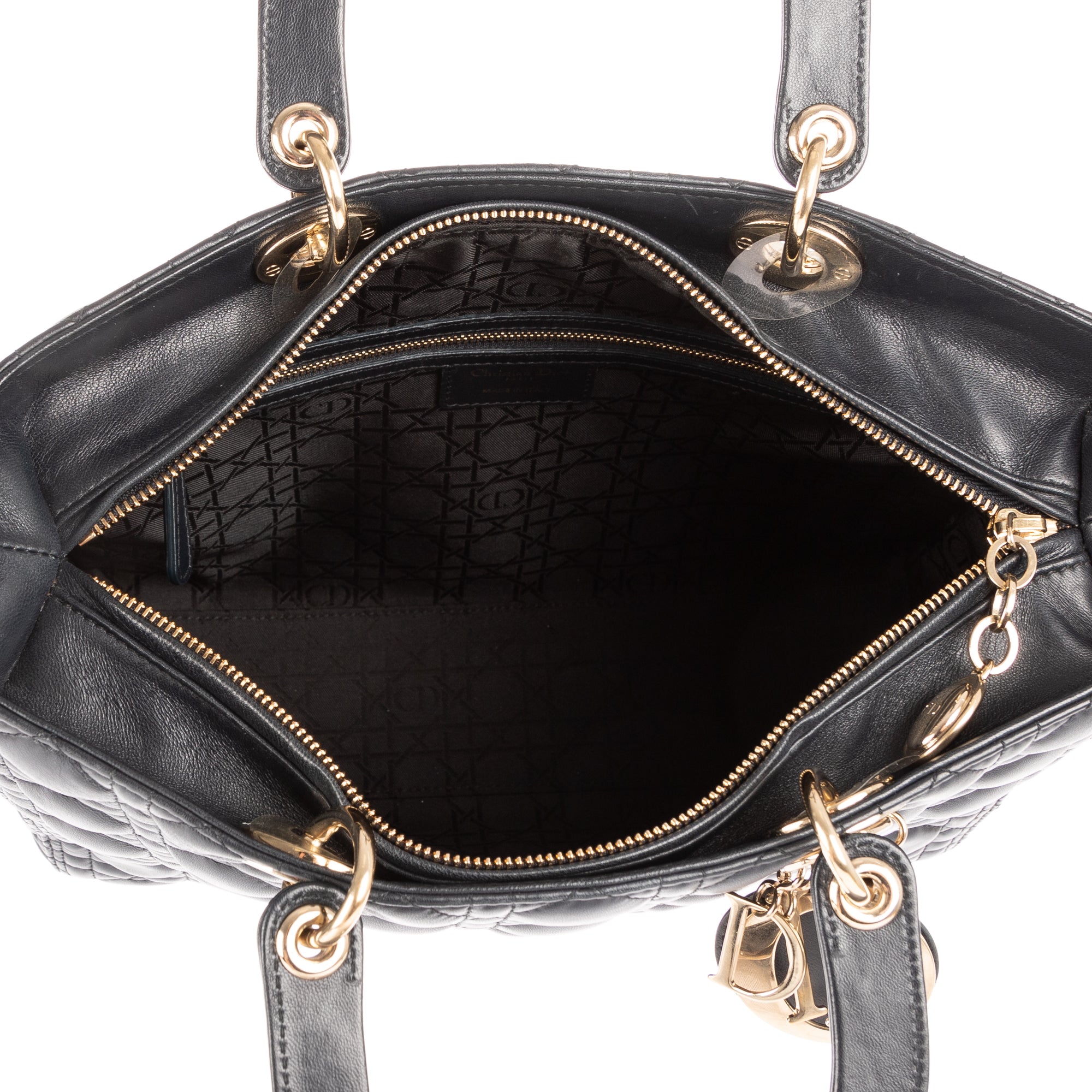 Shoulder Bag Large Lady Dior Zip GM Navy Cannaged Leather