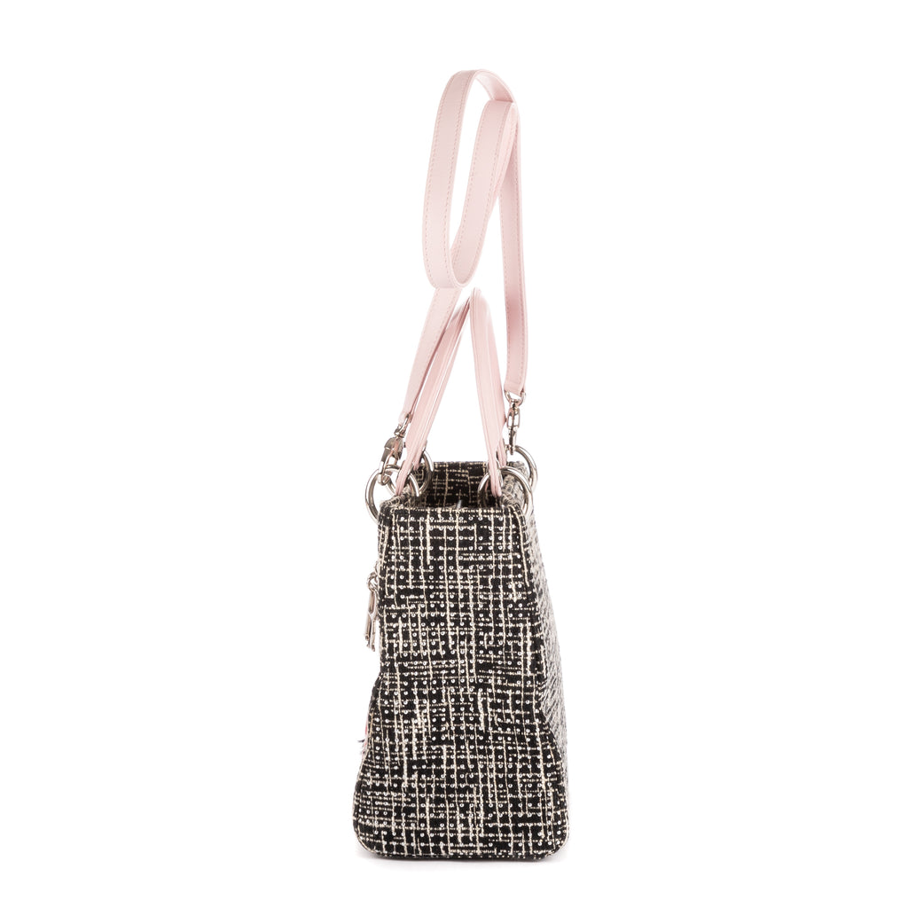 Bolso de Hombro Ed. Ltda. Lady Dior Patchwork Love Tweed Blanco Lona