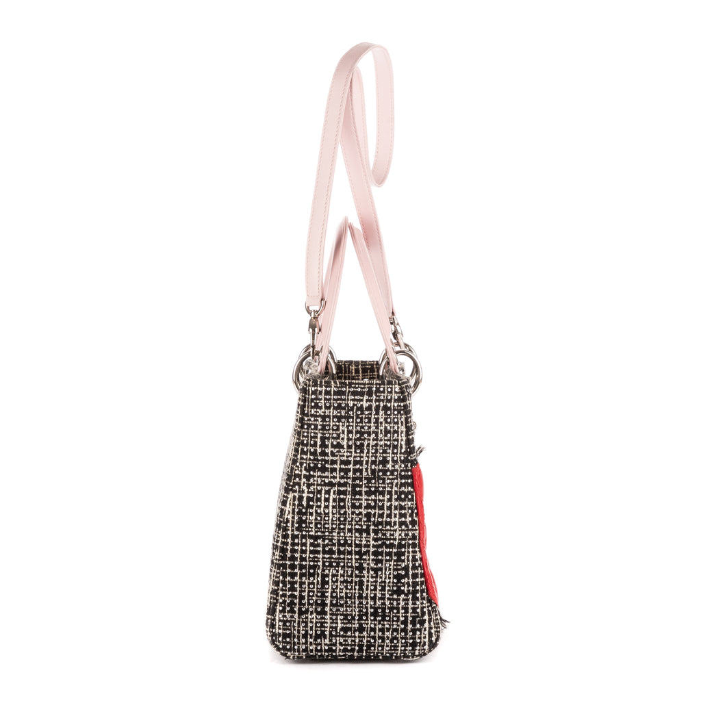 Bolso de Hombro Ed. Ltda. Lady Dior Patchwork Love Tweed Blanco Lona