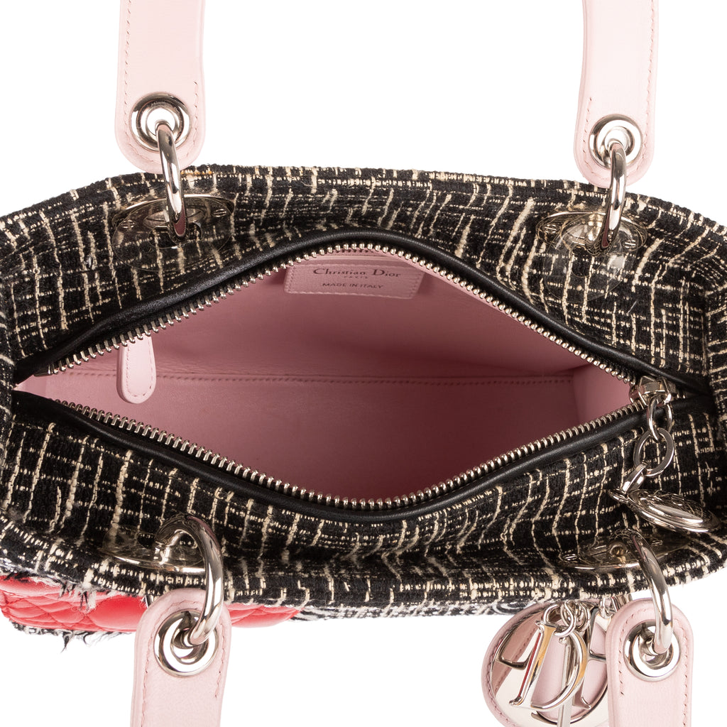 Bolso de Hombro Ed. Ltda. Lady Dior Patchwork Love Tweed Blanco Lona