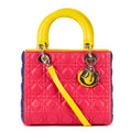 Shoulder Bag Medium Lady-D Yellow Cannaged Leather