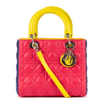 Shoulder Bag Medium Lady-D Yellow Cannaged Leather