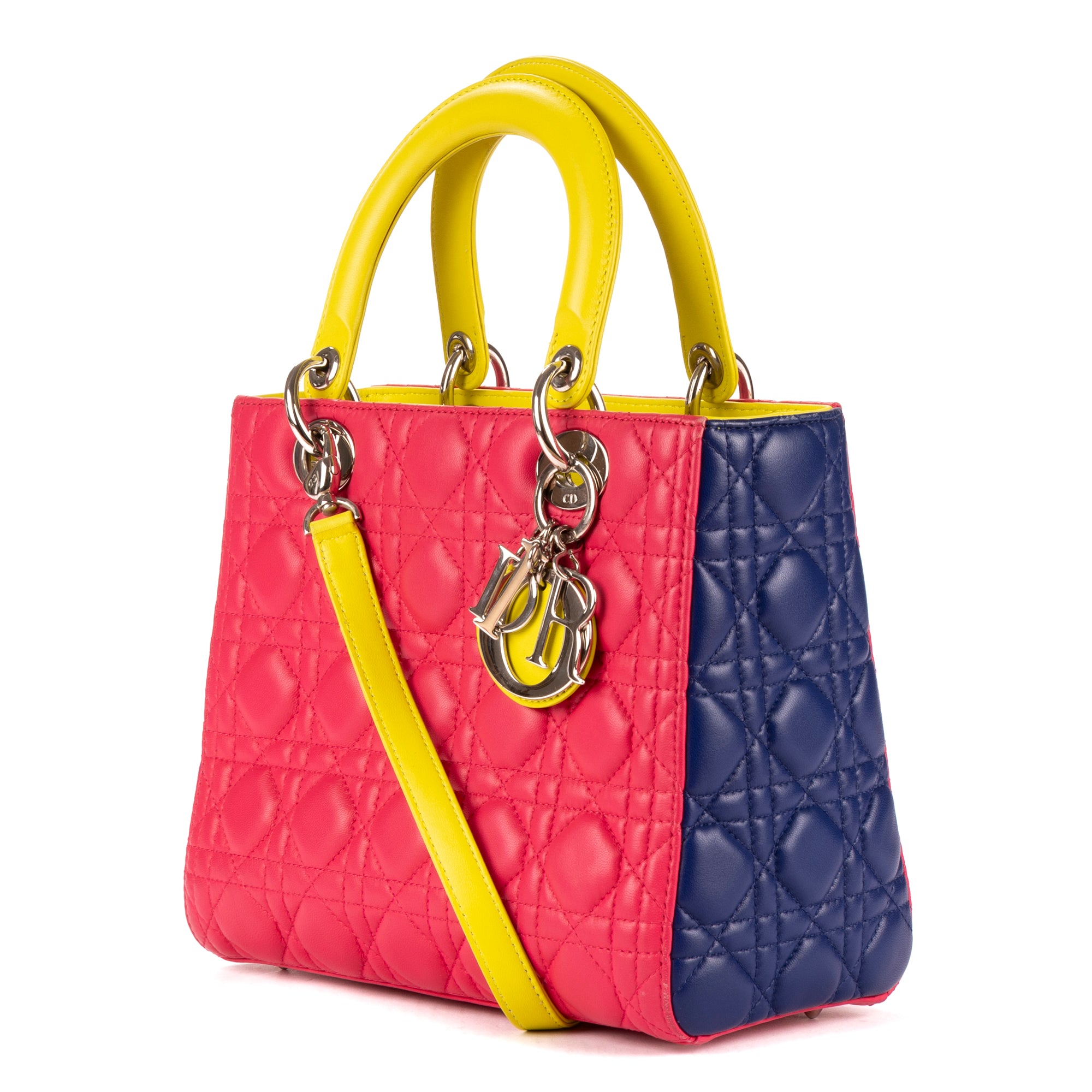 Shoulder Bag Medium Lady-D Yellow Cannaged Leather