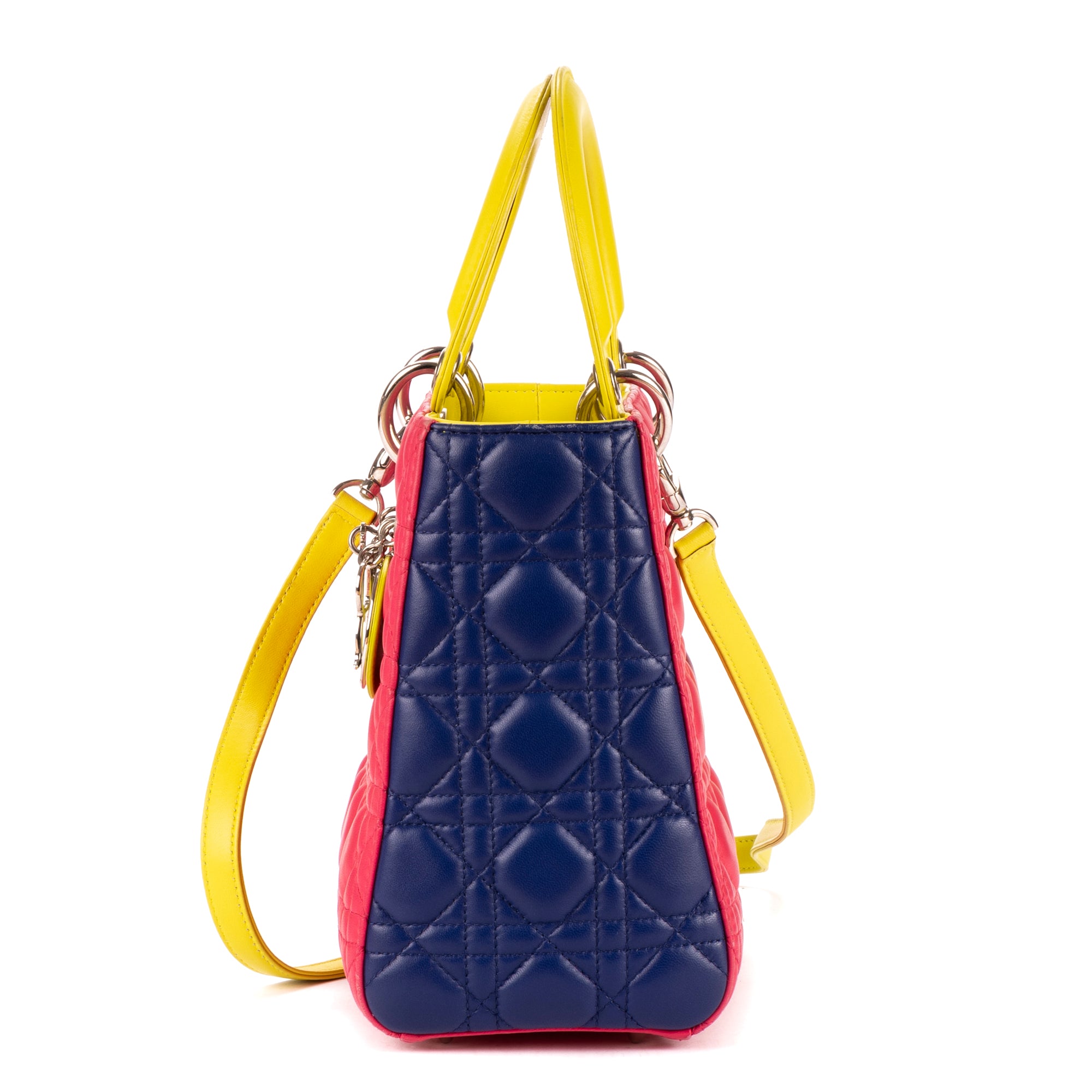 Shoulder Bag Medium Lady-D Yellow Cannaged Leather
