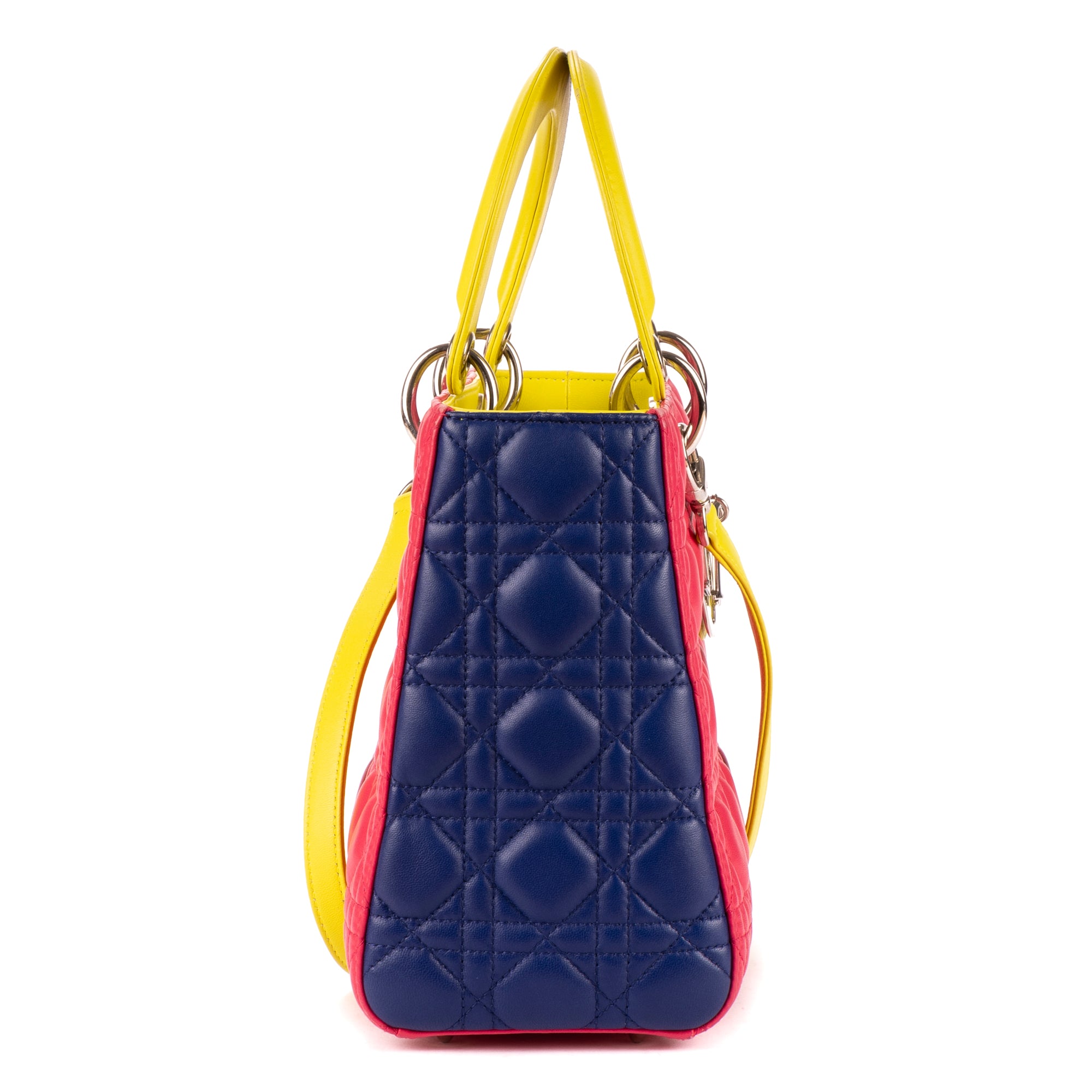 Shoulder Bag Medium Lady-D Yellow Cannaged Leather