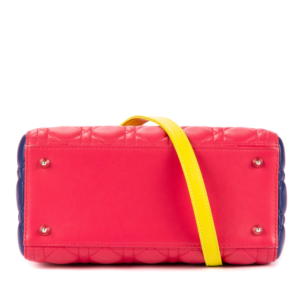 Shoulder Bag Medium Lady-D Yellow Cannaged Leather