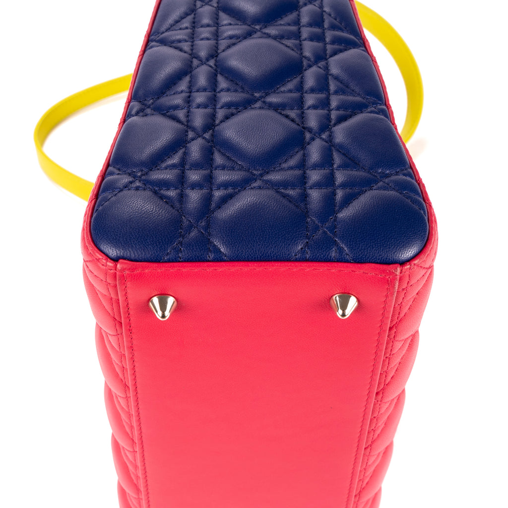 Shoulder Bag Medium Lady-D Yellow Cannaged Leather