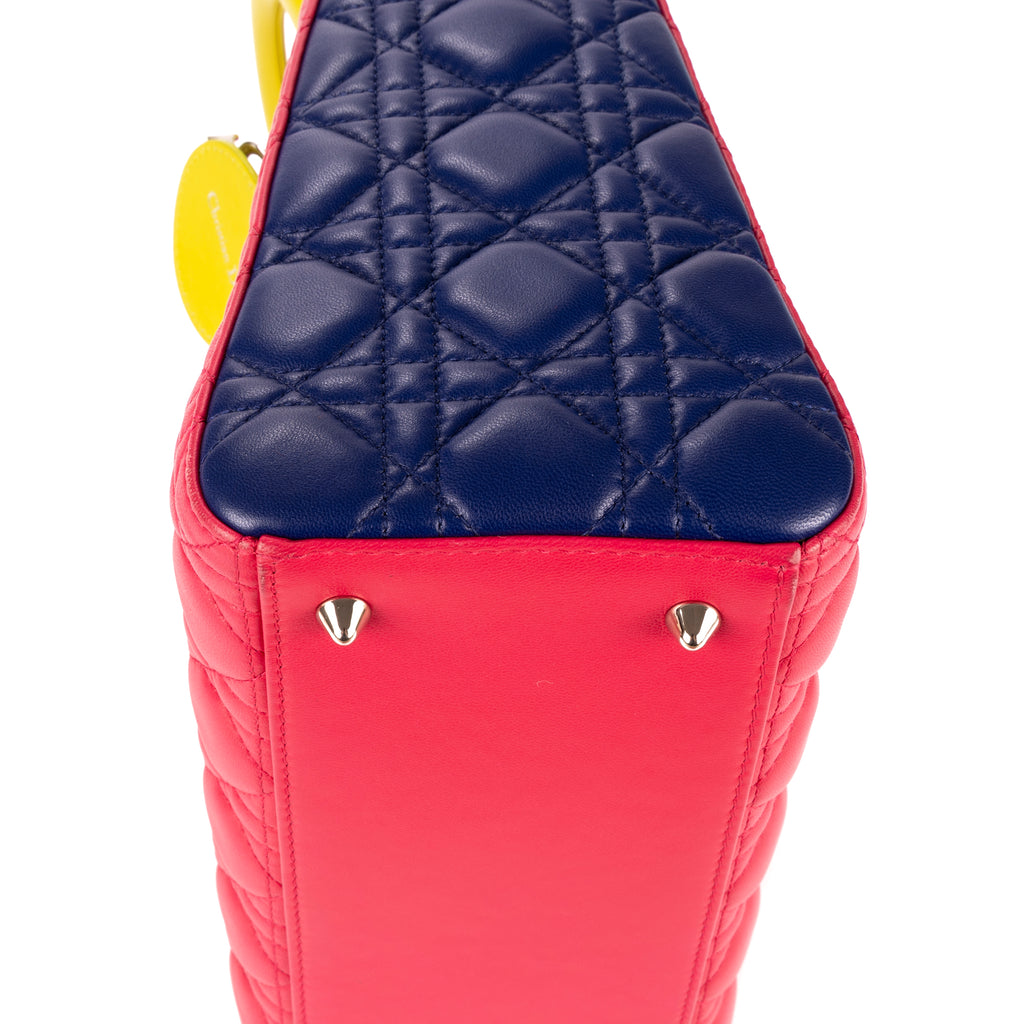 Shoulder Bag Medium Lady-D Yellow Cannaged Leather