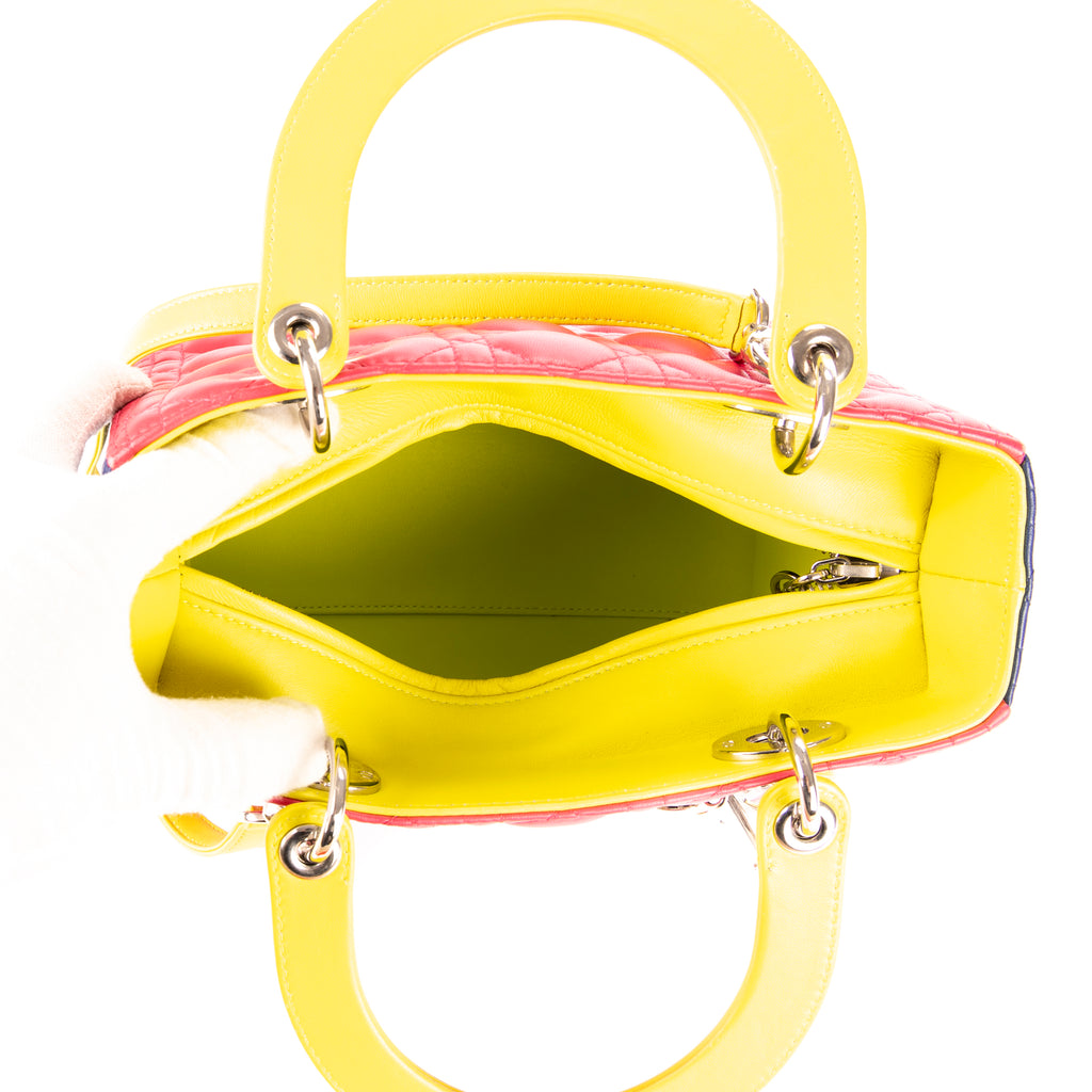 Shoulder Bag Medium Lady-D Yellow Cannaged Leather