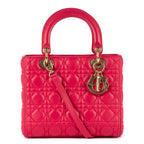 Shoulder Bag Medium Lady-D Pink Cannaged Leather