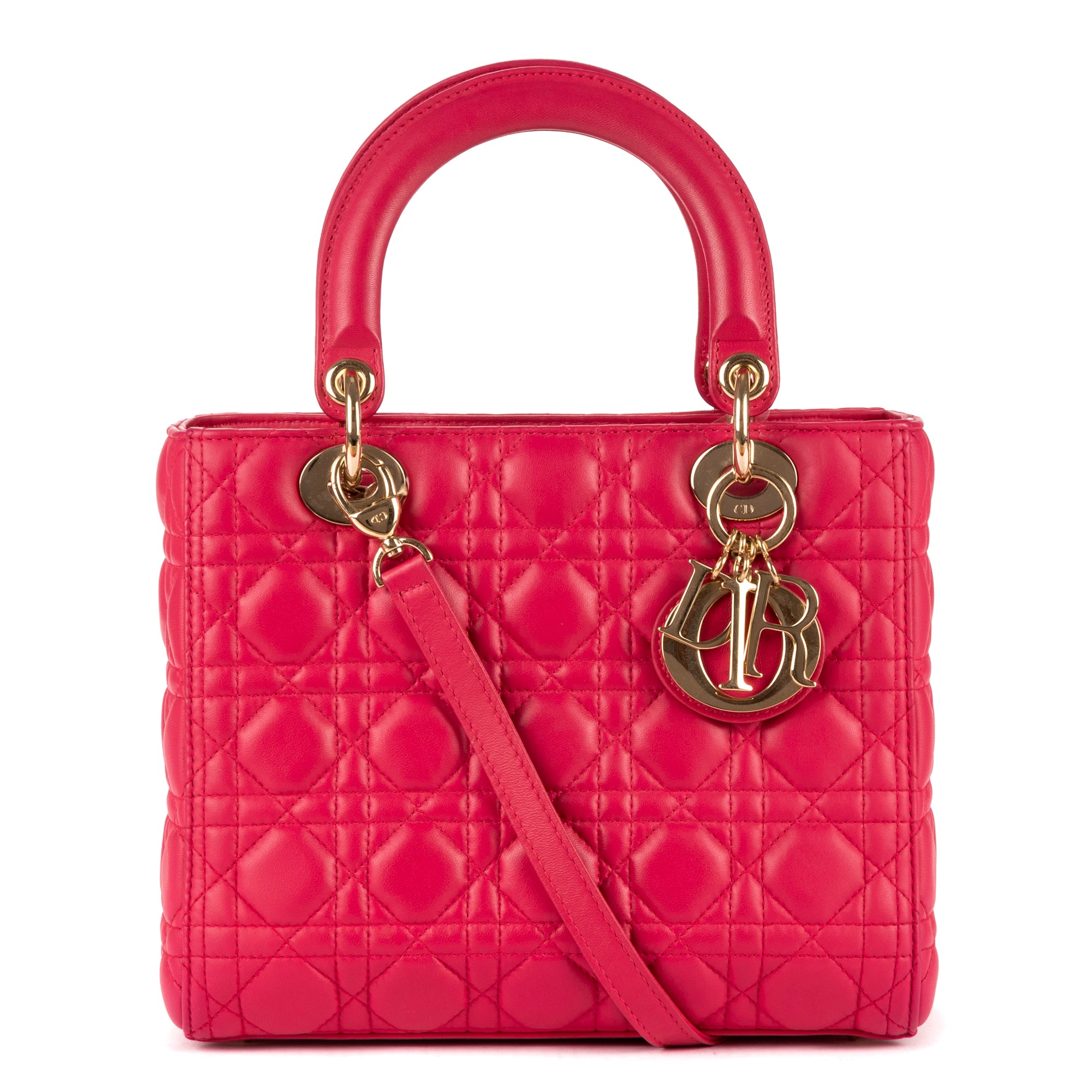 Shoulder Bag Medium Lady-D Pink Cannaged Leather