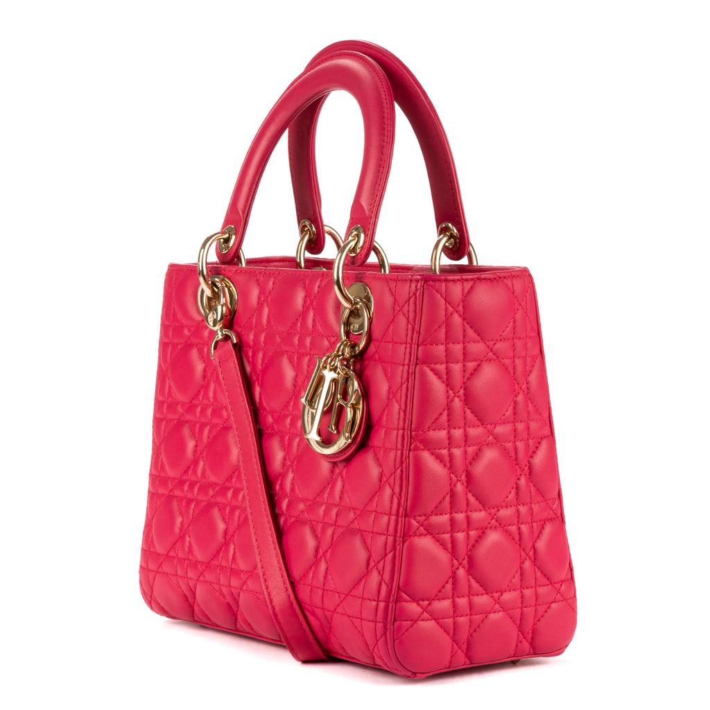 Shoulder Bag Medium Lady-D Pink Cannaged Leather