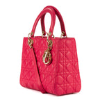 Shoulder Bag Medium Lady-D Pink Cannaged Leather