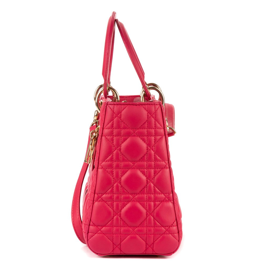 Shoulder Bag Medium Lady-D Pink Cannaged Leather