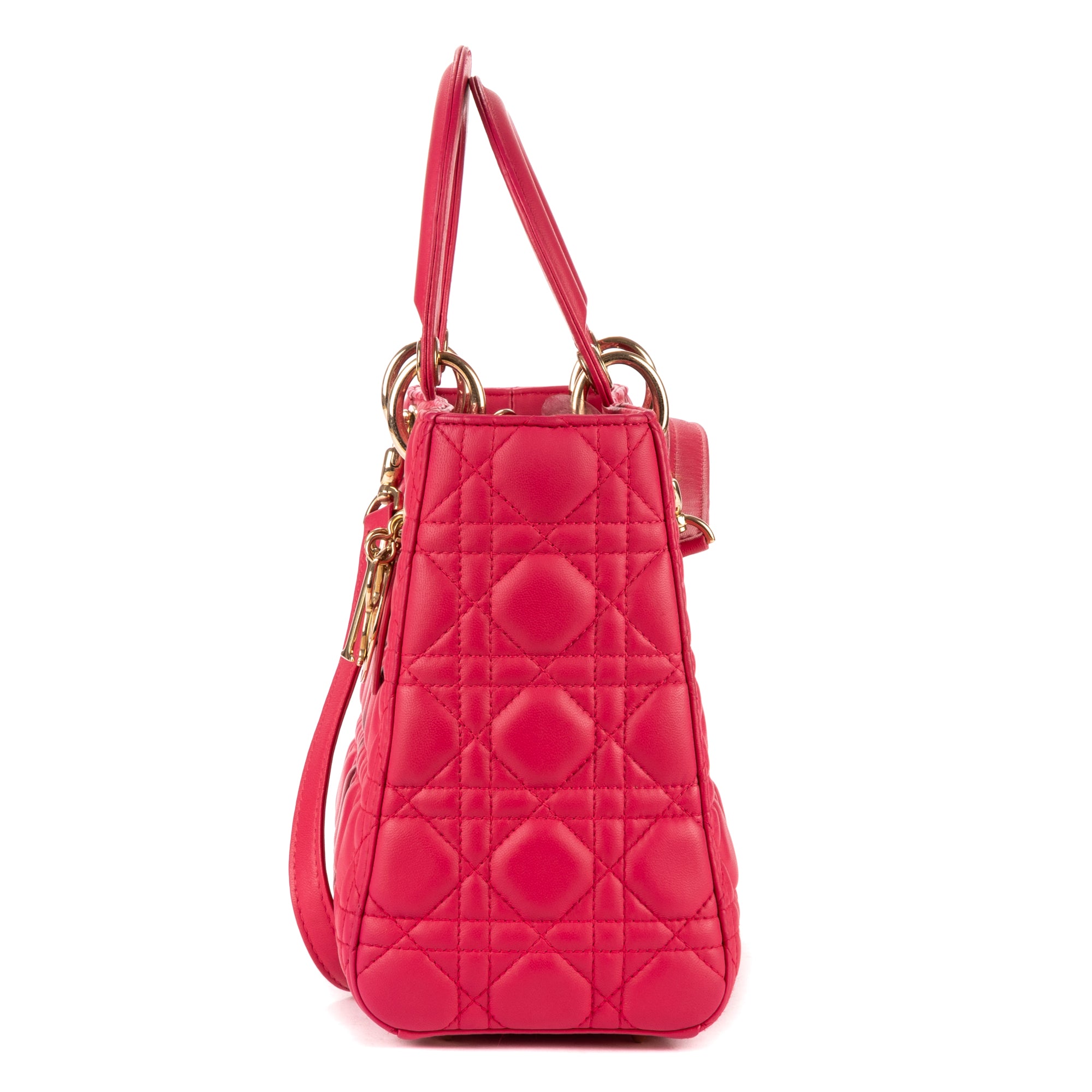 Shoulder Bag Medium Lady-D Pink Cannaged Leather