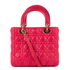 Shoulder Bag Medium Lady-D Pink Cannaged Leather