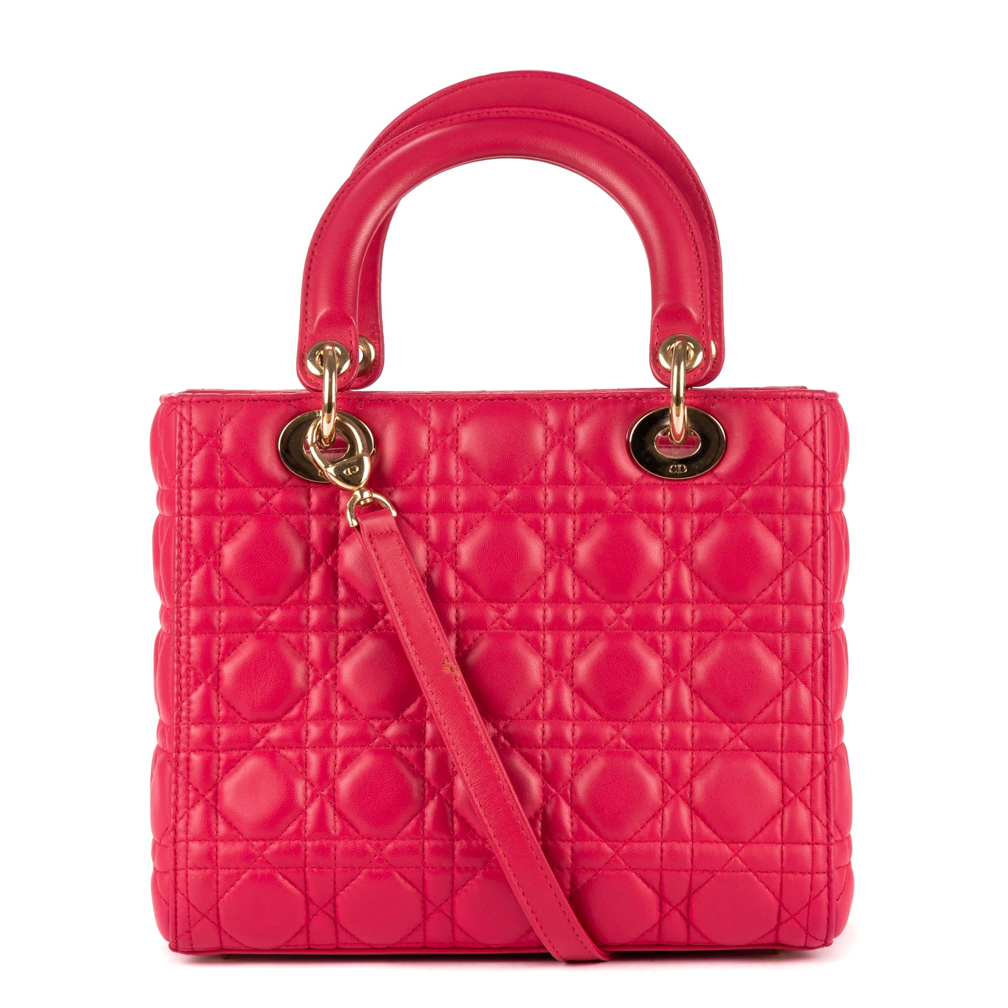 Shoulder Bag Medium Lady-D Pink Cannaged Leather