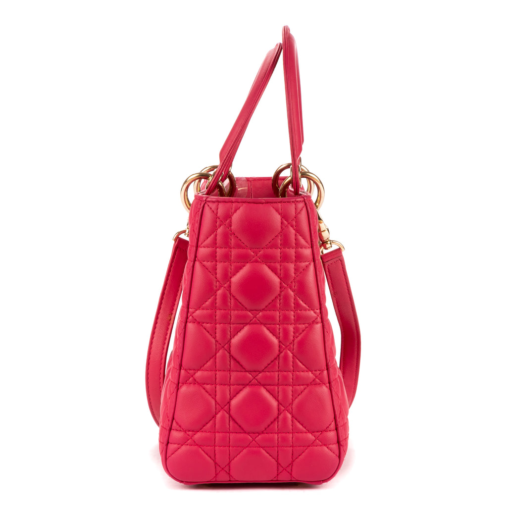 Shoulder Bag Medium Lady-D Pink Cannaged Leather