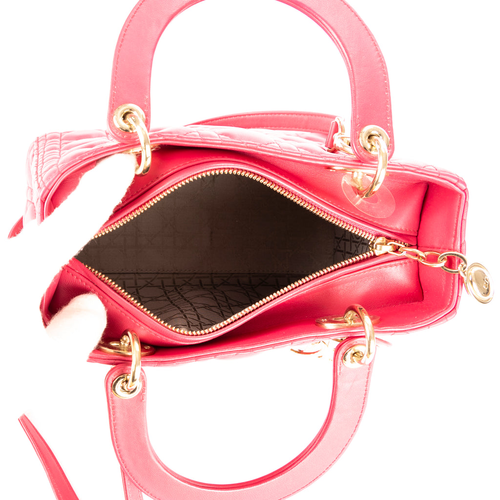Shoulder Bag Medium Lady-D Pink Cannaged Leather