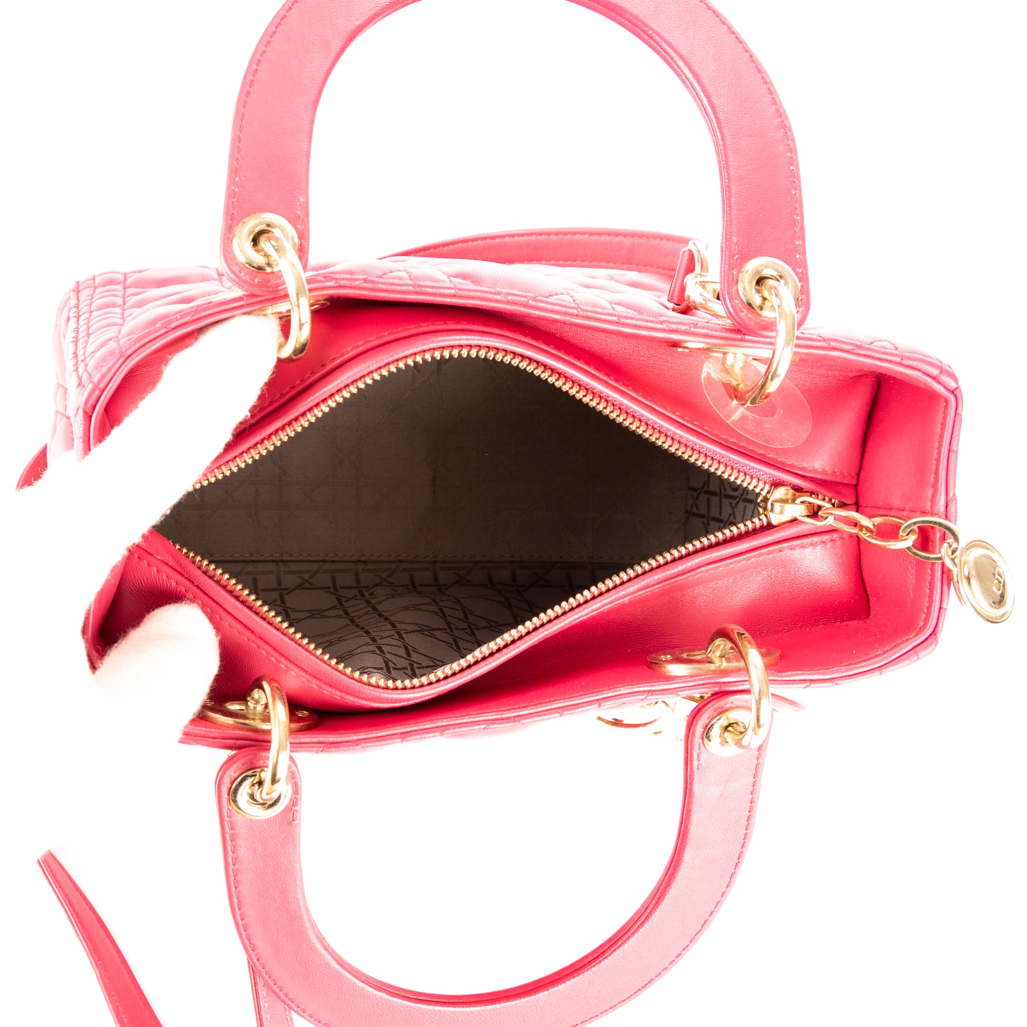 Shoulder Bag Medium Lady-D Pink Cannaged Leather