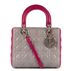 Shoulder Bag Medium Lady-D Grey Cannaged Leather