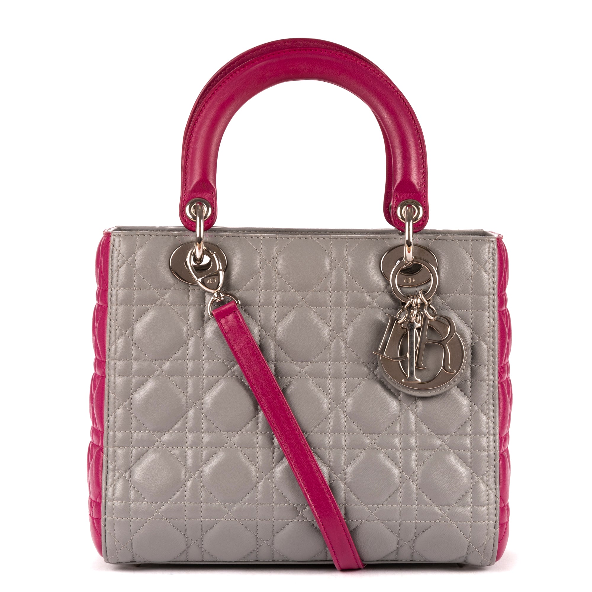 Shoulder Bag Medium Lady-D Grey Cannaged Leather