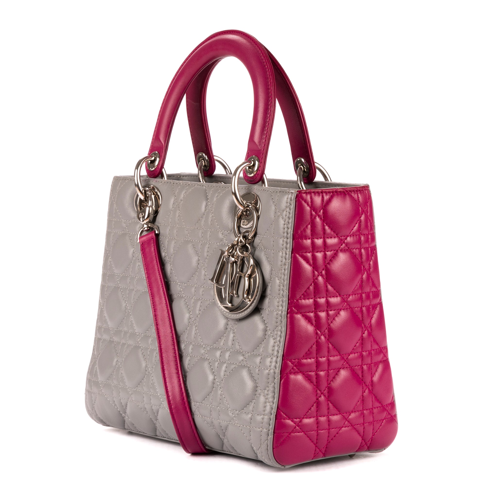 Shoulder Bag Medium Lady-D Grey Cannaged Leather