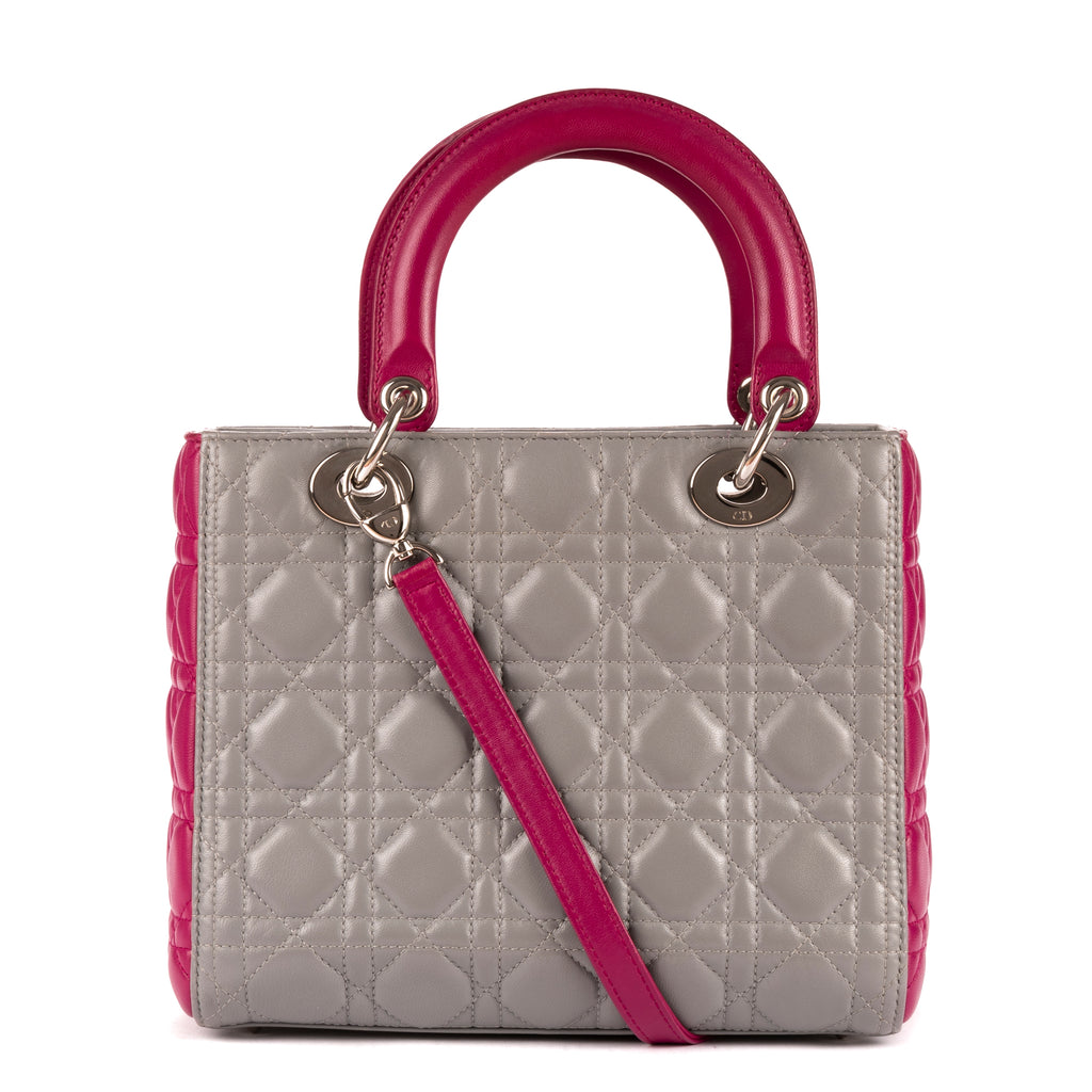 Shoulder Bag Medium Lady-D Grey Cannaged Leather