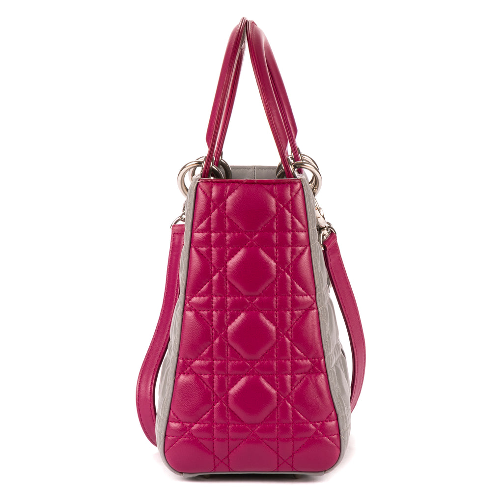 Shoulder Bag Medium Lady-D Grey Cannaged Leather