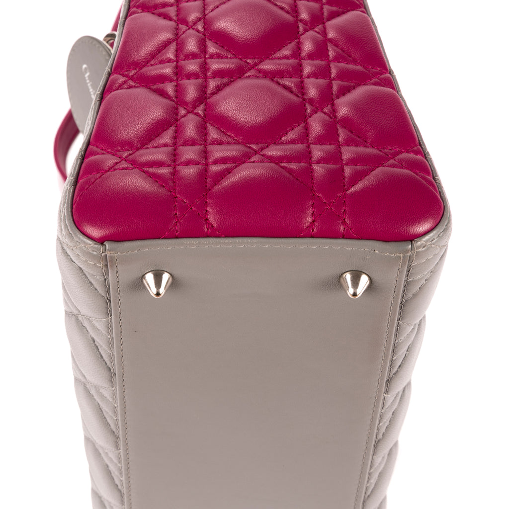 Shoulder Bag Medium Lady-D Grey Cannaged Leather