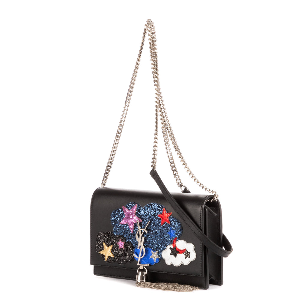 Shoulder Bag Moon & Star Embellished Kate Chain Pochette Black Calfskin Leather