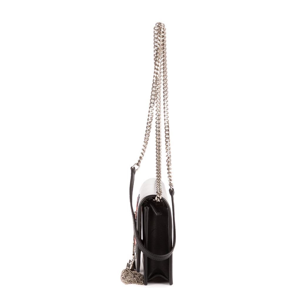 Shoulder Bag Moon & Star Embellished Kate Chain Pochette Black Calfskin Leather