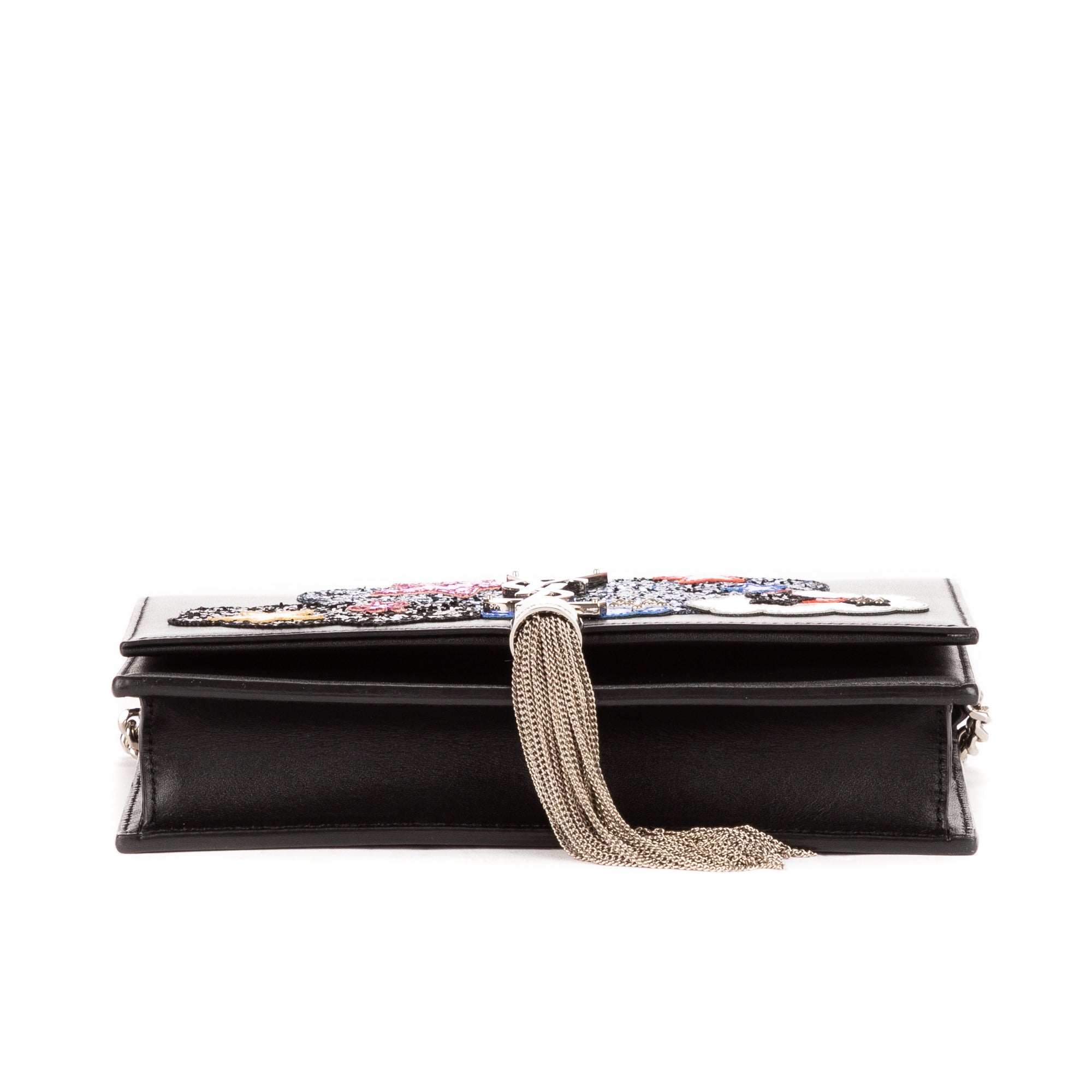 Shoulder Bag Moon & Star Embellished Kate Chain Pochette Black Calfskin Leather