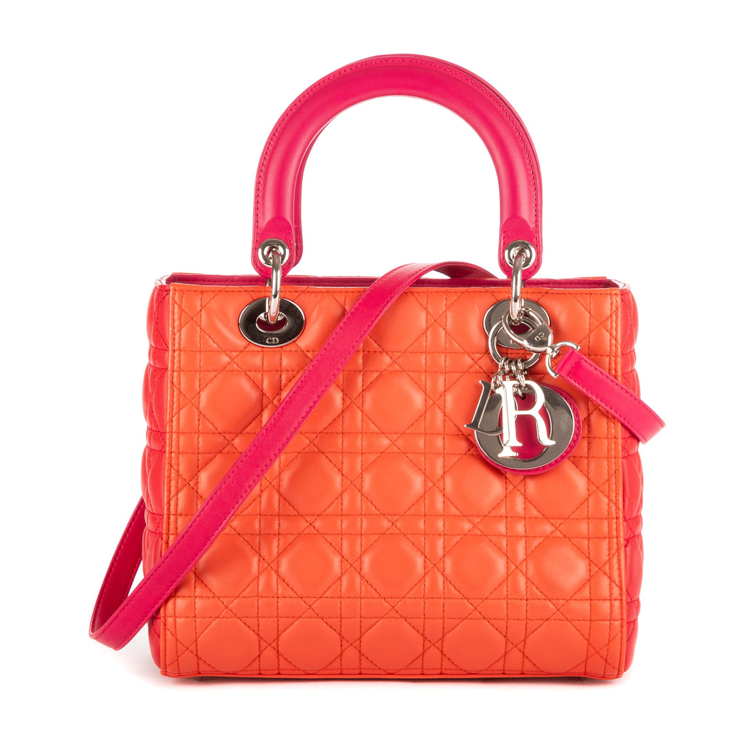 Shoulder Bag Medium Lady-D Orange Cannaged Leather