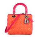 Shoulder Bag Medium Lady-D Orange Cannaged Leather