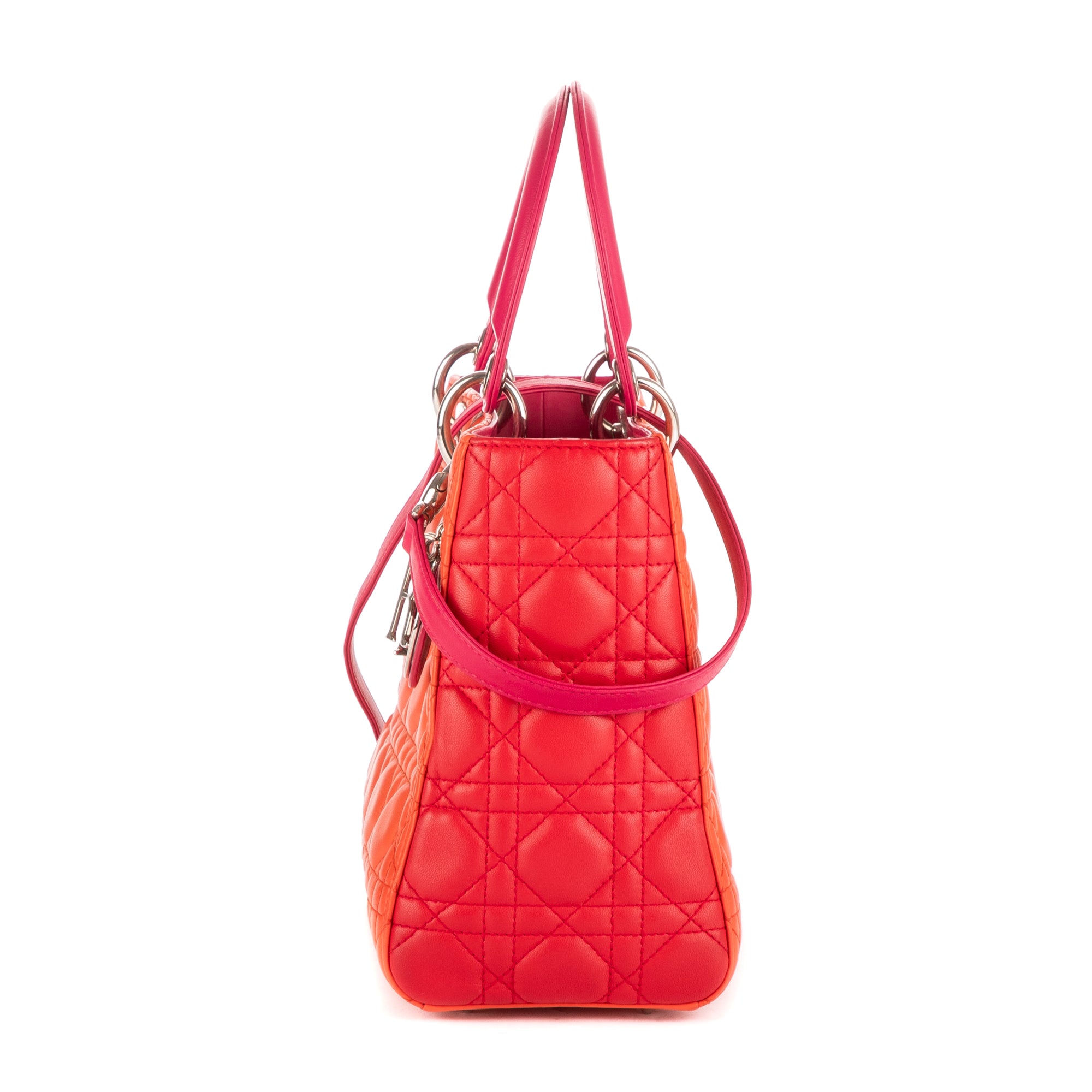 Shoulder Bag Medium Lady-D Orange Cannaged Leather