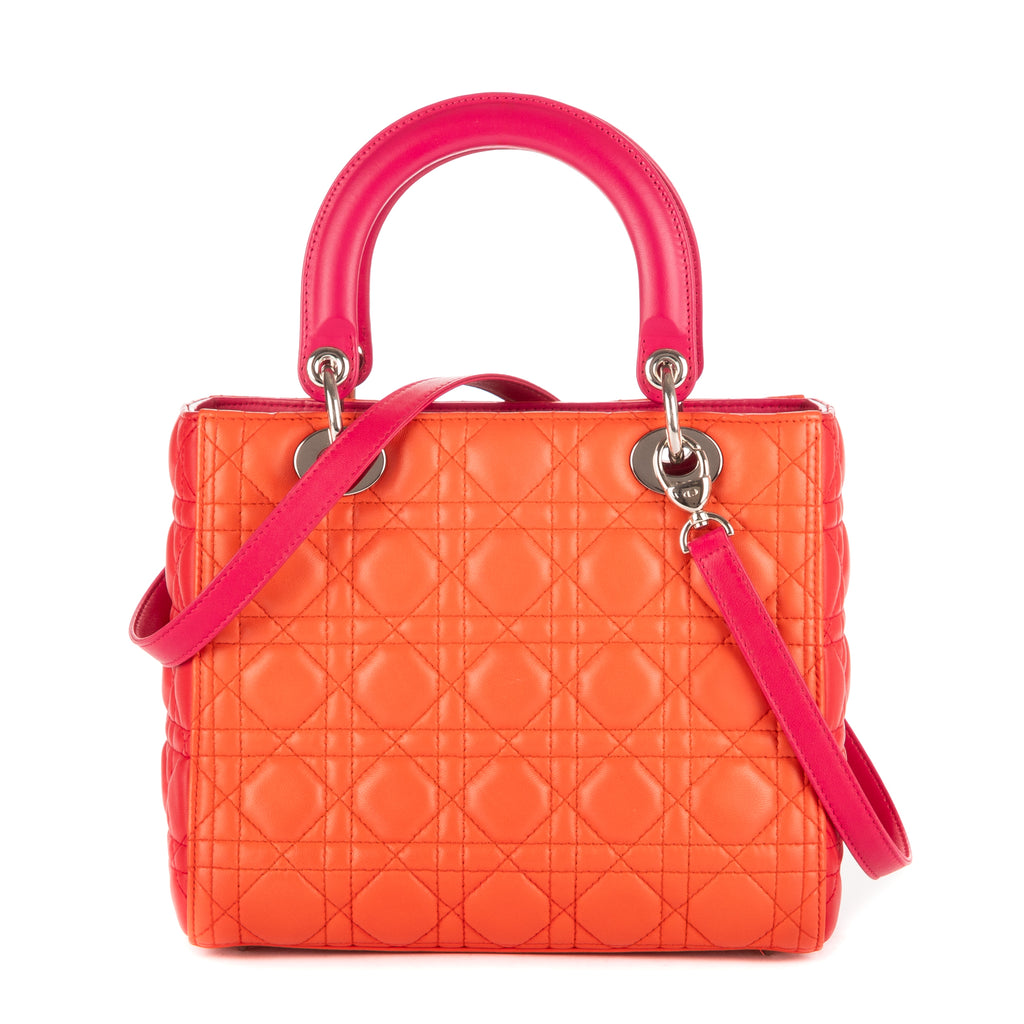 Shoulder Bag Medium Lady-D Orange Cannaged Leather