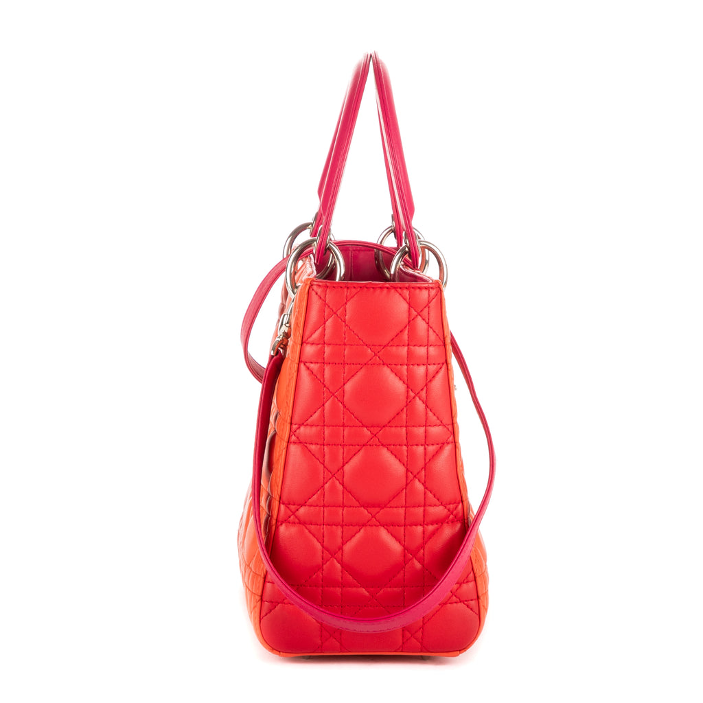 Shoulder Bag Medium Lady-D Orange Cannaged Leather