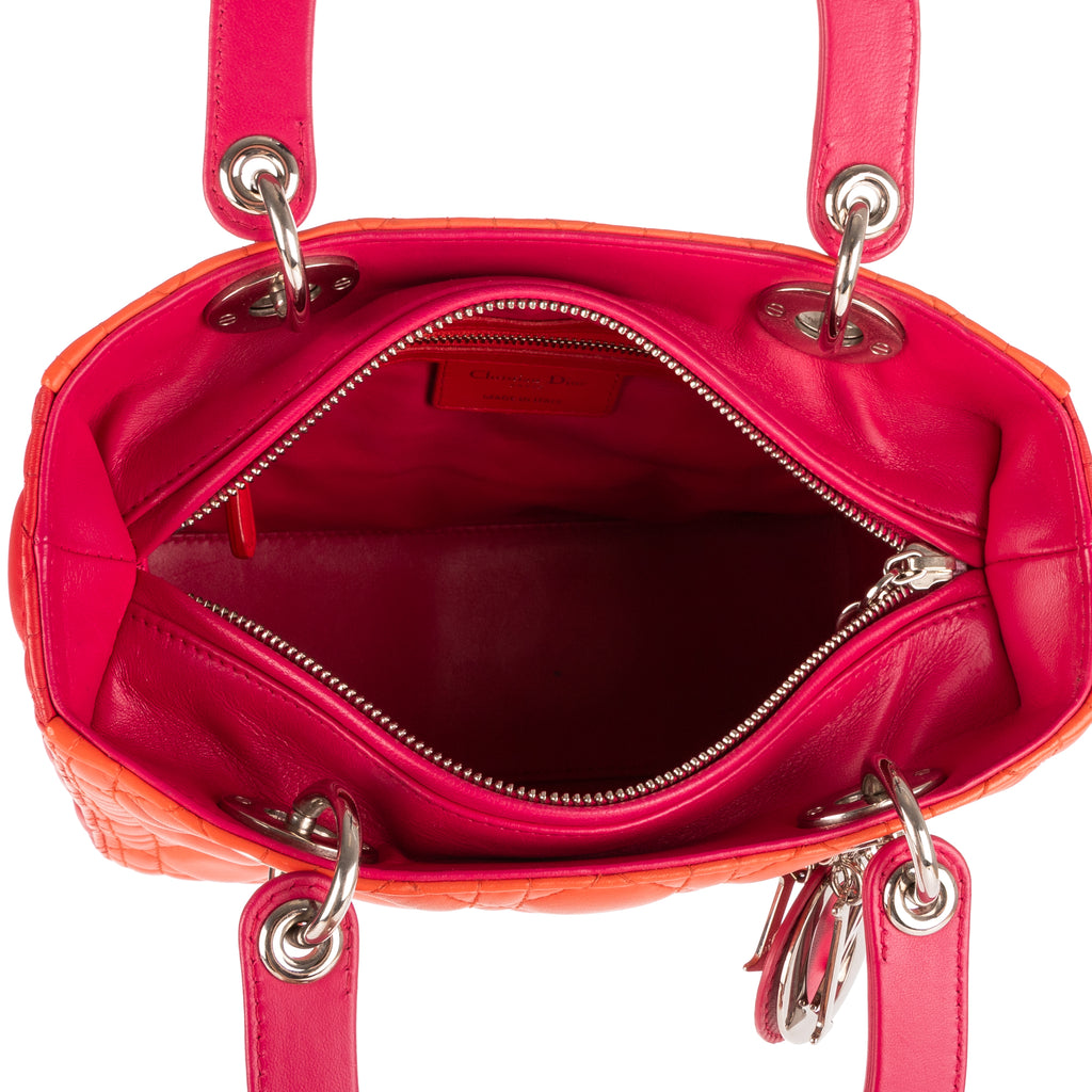 Shoulder Bag Medium Lady-D Orange Cannaged Leather