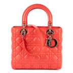 Bandolera mediana Lady-D de piel Cannage rosa salmón