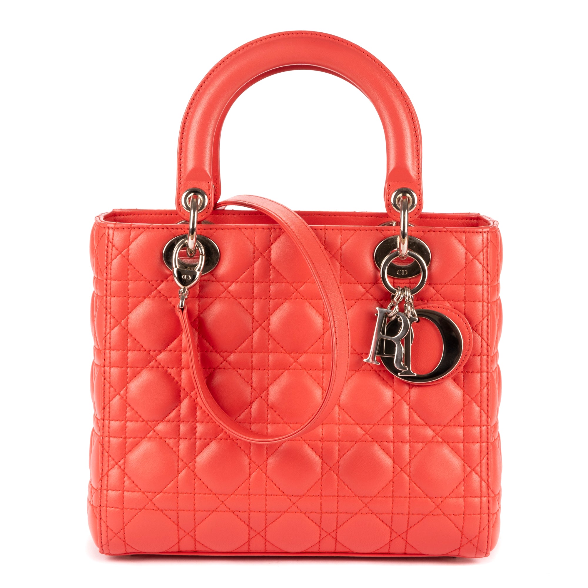 Bandolera mediana Lady-D de piel Cannage rosa salmón