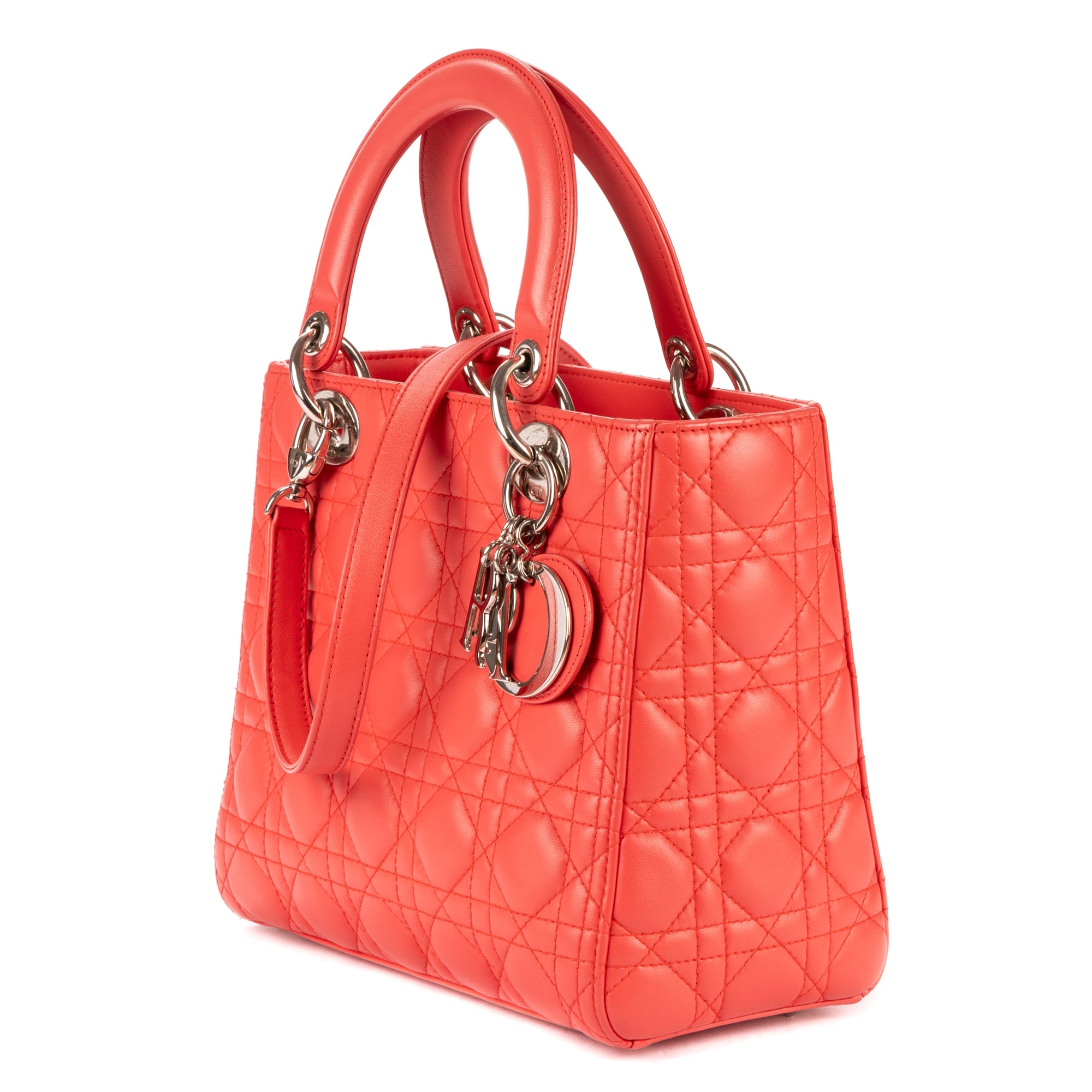 Bandolera mediana Lady-D de piel Cannage rosa salmón
