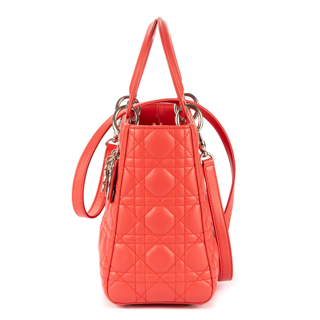 Bandolera mediana Lady-D de piel Cannage rosa salmón