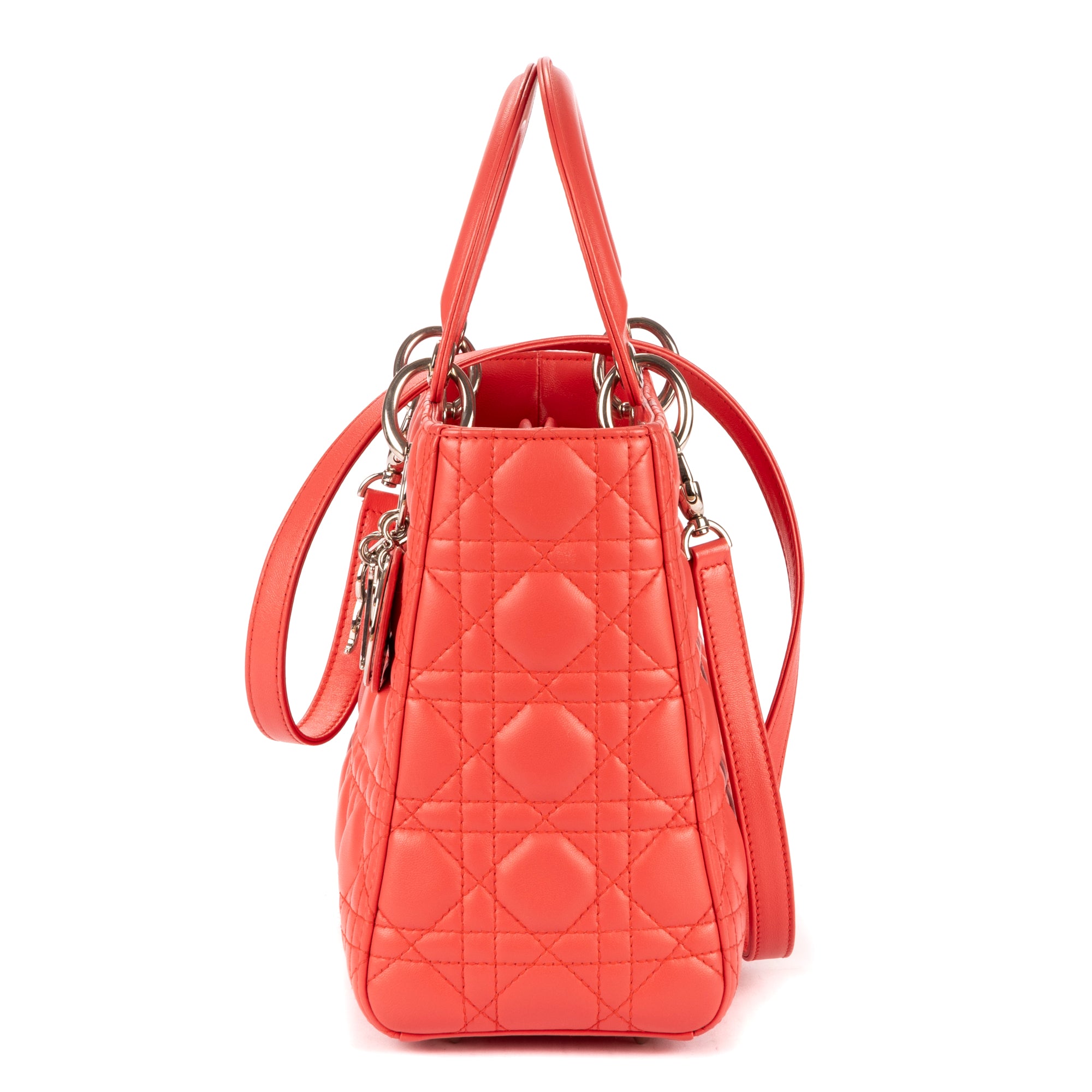 Bandolera mediana Lady-D de piel Cannage rosa salmón