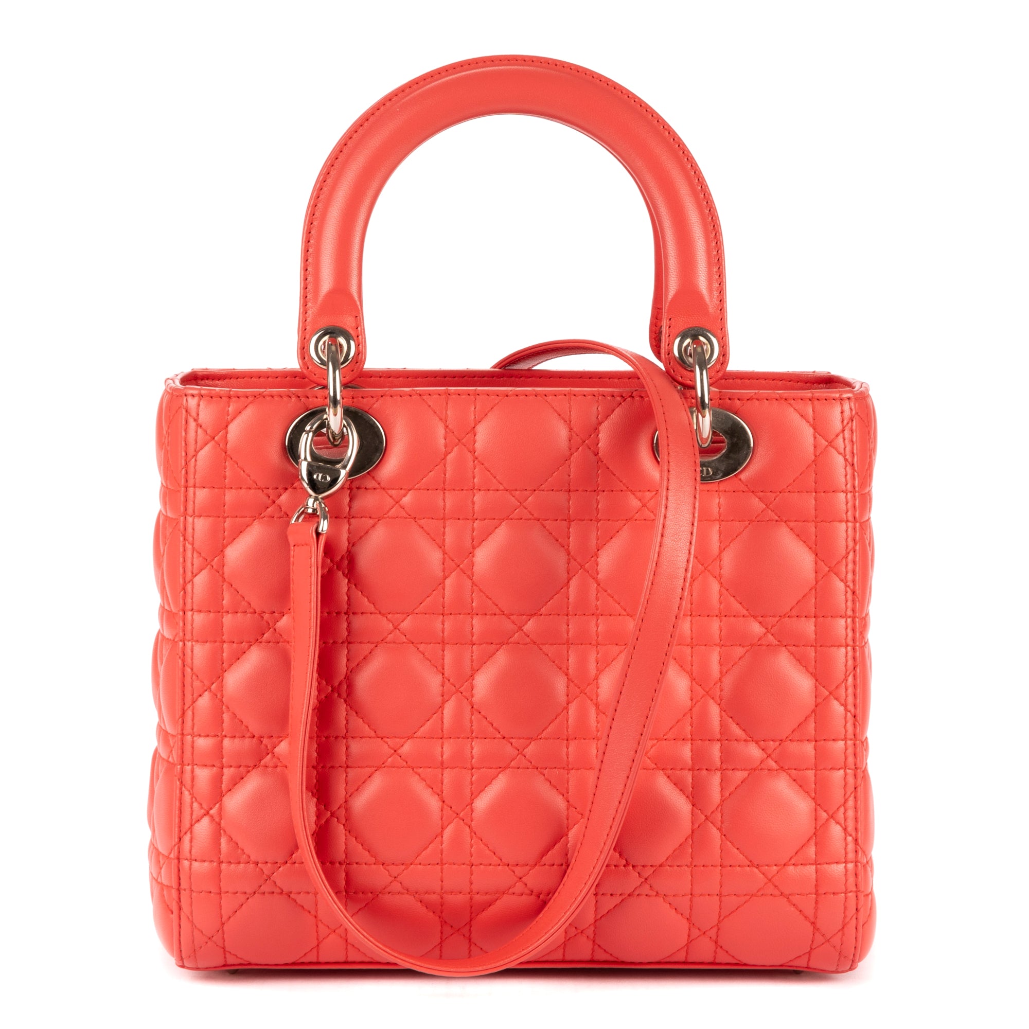 Bandolera mediana Lady-D de piel Cannage rosa salmón