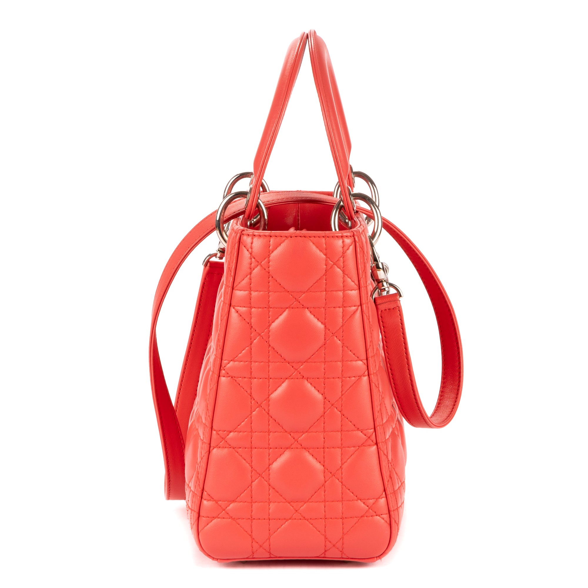 Bandolera mediana Lady-D de piel Cannage rosa salmón