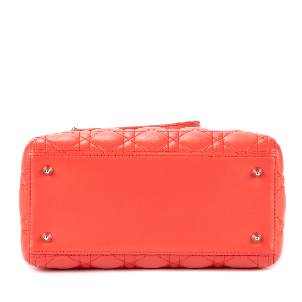 Bandolera mediana Lady-D de piel Cannage rosa salmón