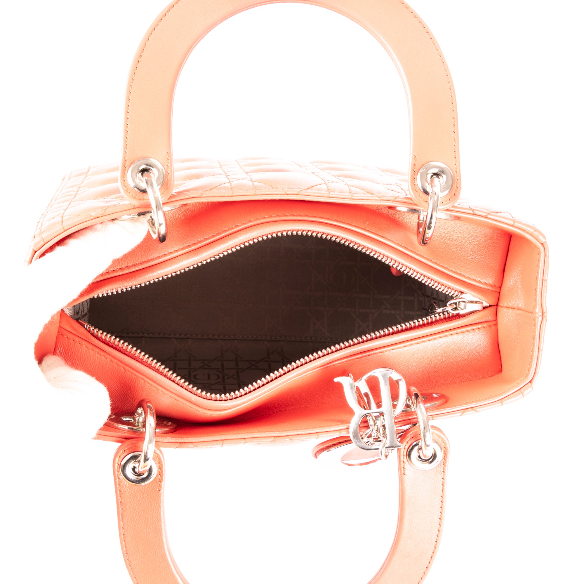 Bandolera mediana Lady-D de piel Cannage rosa salmón