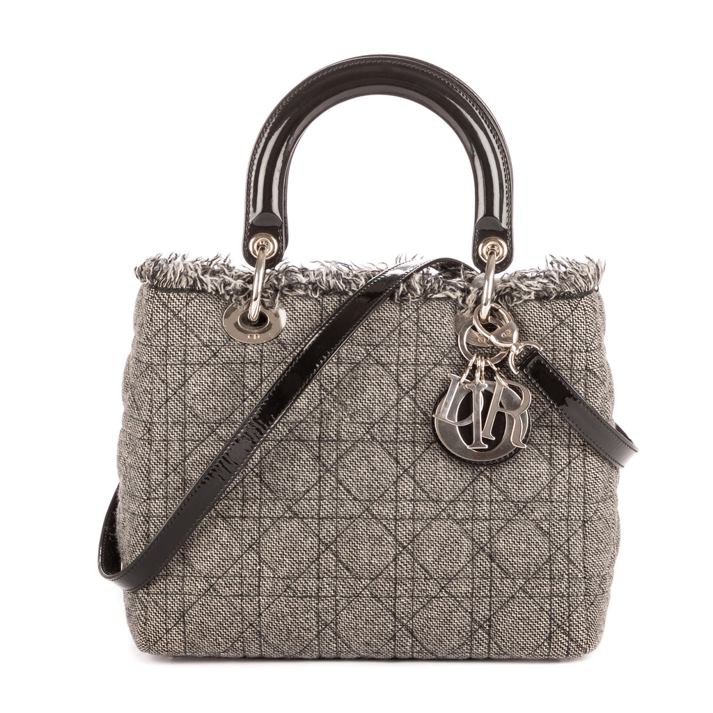 Sac à bandoulière Lady-D moyen en toile de tweed grise