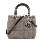 Sac à bandoulière Lady-D moyen en toile de tweed grise